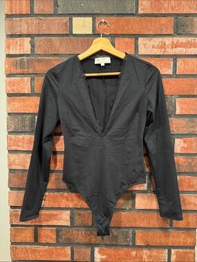 Fleur Du Mal Black  Deep V Bodysuit Tops